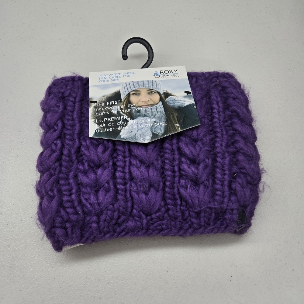 Roxy Women Neck Warmer ONE SIZE‎ Purple Cable Knit Hydro Smart Lined NWT
